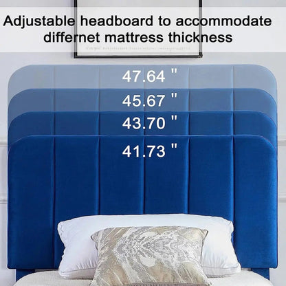 Twin size Blue Upholstered Platform Bed Frame with Headboard - Get it from Bo