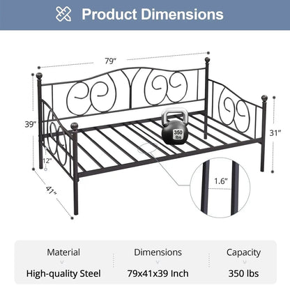 Twin size Victorian Black Metal Daybed Frame - 350 lbs. Weight Capacity - Get it from Bo