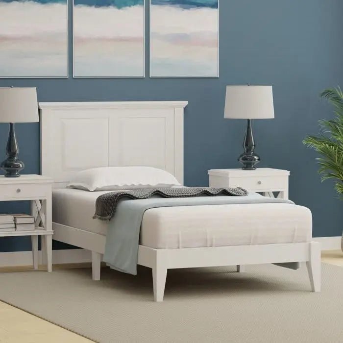 Twin Traditional Solid Oak Wooden Platform Bed Frame with Headboard in White - Get it from Bo