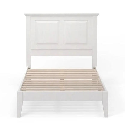 Twin Traditional Solid Oak Wooden Platform Bed Frame with Headboard in White - Get it from Bo