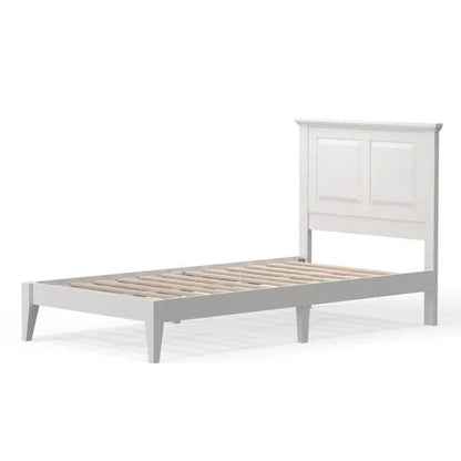 Twin Traditional Solid Oak Wooden Platform Bed Frame with Headboard in White - Get it from Bo