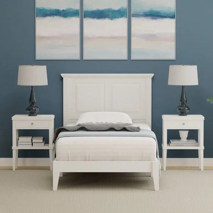 Twin Traditional Solid Oak Wooden Platform Bed Frame with Headboard in White - Get it from Bo