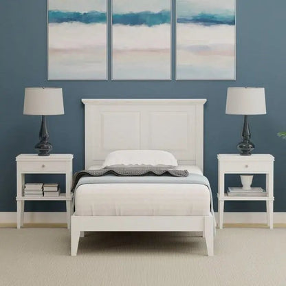 Twin Traditional Solid Oak Wooden Platform Bed Frame with Headboard in White - Get it from Bo