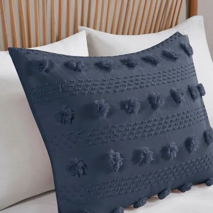 Twin/Twin XL 2 Piece Navy Pompom Microfiber Hypoallergenic Comforter Set - Get it from Bo