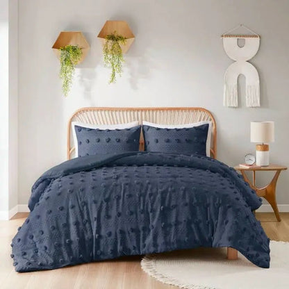 Twin/Twin XL 2 Piece Navy Pompom Microfiber Hypoallergenic Comforter Set - Get it from Bo