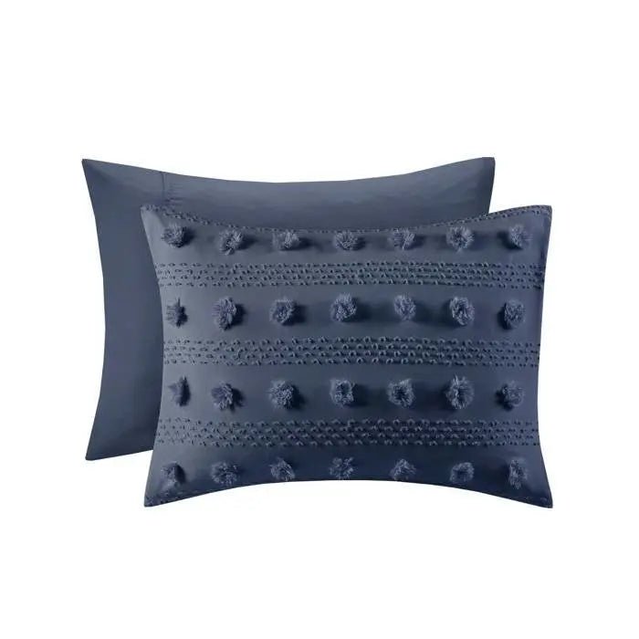 Twin/Twin XL 2 Piece Navy Pompom Microfiber Hypoallergenic Comforter Set - Get it from Bo