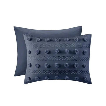 Twin/Twin XL 2 Piece Navy Pompom Microfiber Hypoallergenic Comforter Set - Get it from Bo