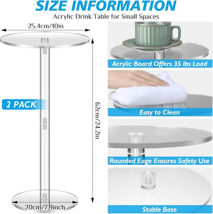Two Piece Acrylic Side Tables Clear 10x10x24.2Inches - Get it from Bo