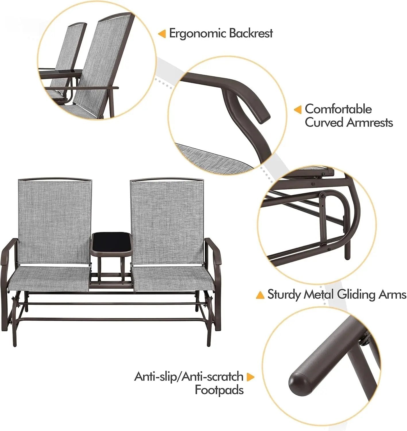 Two-Seat Outdoor Glider Bench with Center Table - Get it from Bo