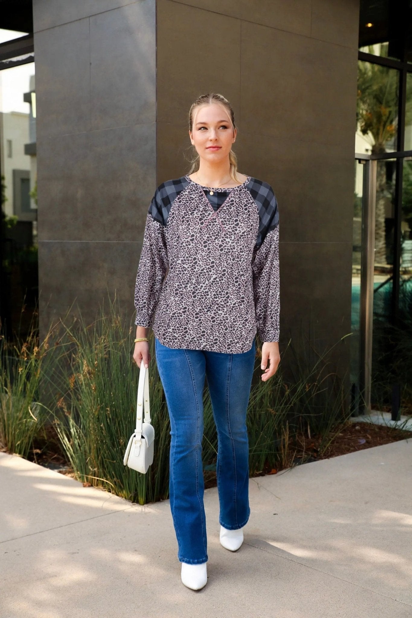 Two Tone Mixed Print Sweater - Get it from Bo