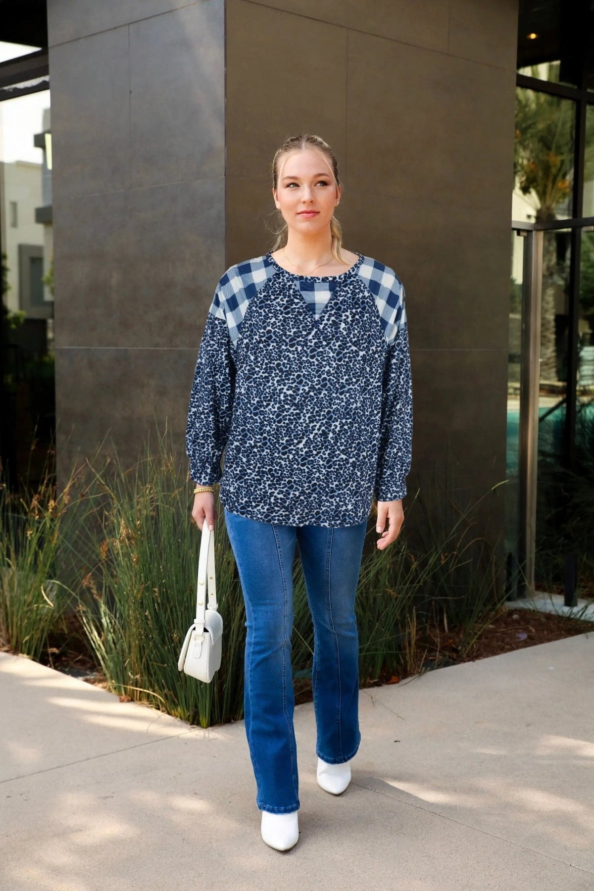 Two Tone Mixed Print Sweater - Get it from Bo