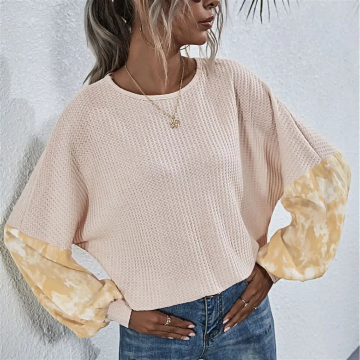 Two Tone Sleeve Knit Sweater - Get it from Bo