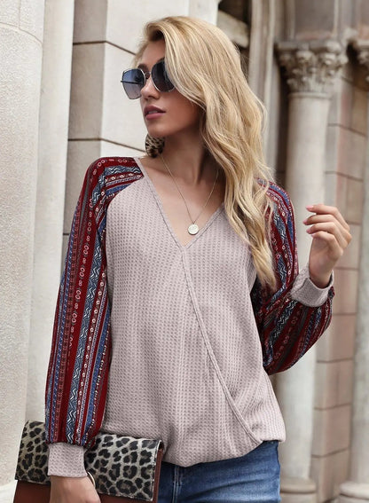 Two Tone Surplice V Neck Sweater - Get it from Bo