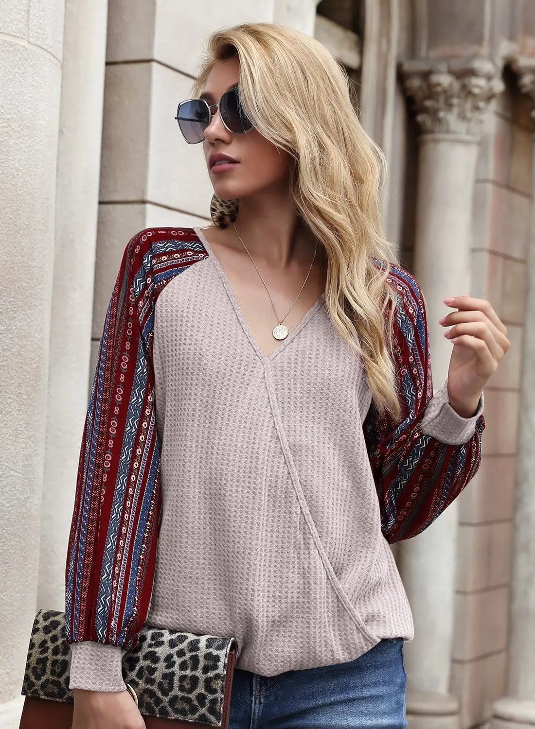 Two Tone Surplice V Neck Sweater - Get it from Bo