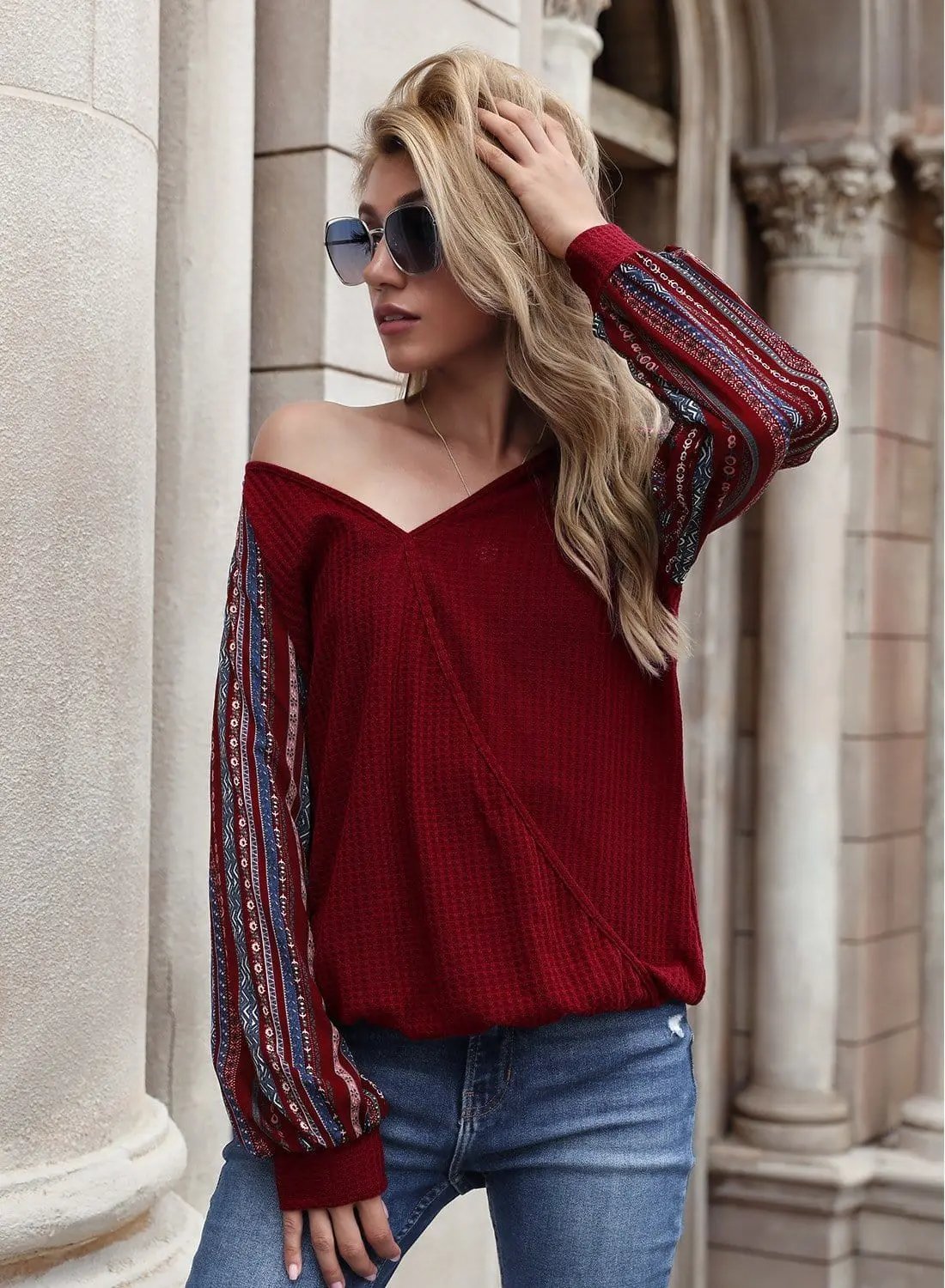 Two Tone Surplice V Neck Sweater - Get it from Bo