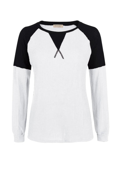 Two Tone Waffle Knit Crewneck Sweater - Get it from Bo
