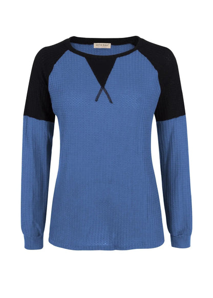 Two Tone Waffle Knit Crewneck Sweater - Get it from Bo