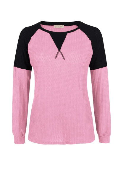 Two Tone Waffle Knit Crewneck Sweater - Get it from Bo