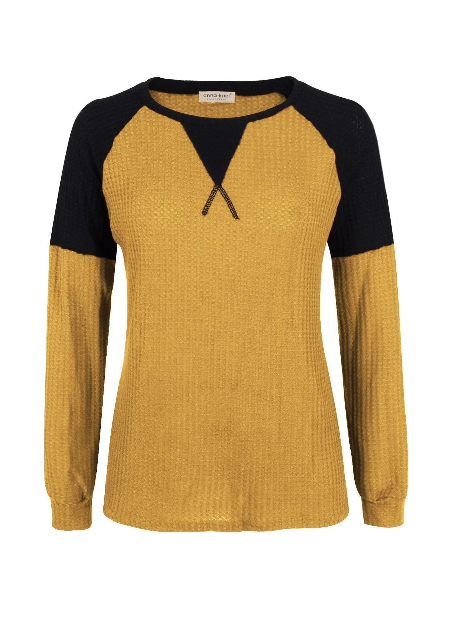 Two Tone Waffle Knit Crewneck Sweater - Get it from Bo