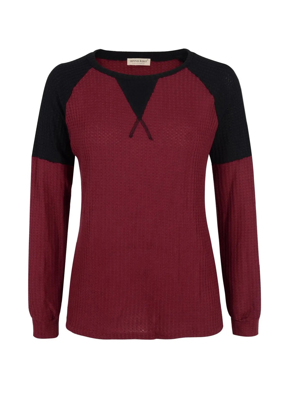 Two Tone Waffle Knit Crewneck Sweater - Get it from Bo