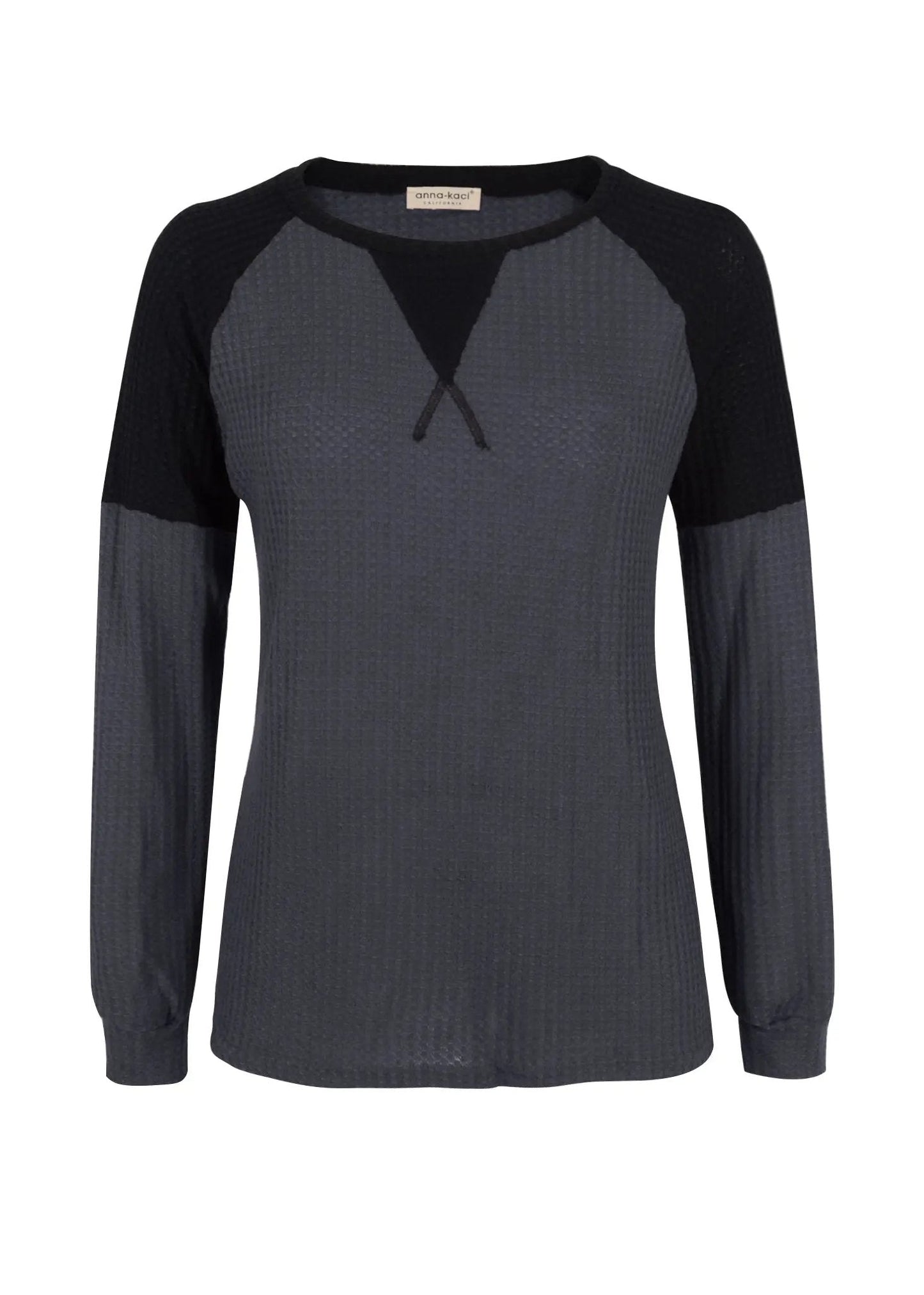 Two Tone Waffle Knit Crewneck Sweater - Get it from Bo