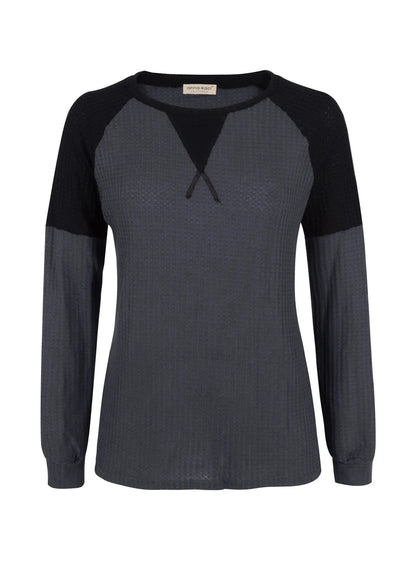 Two Tone Waffle Knit Crewneck Sweater - Get it from Bo