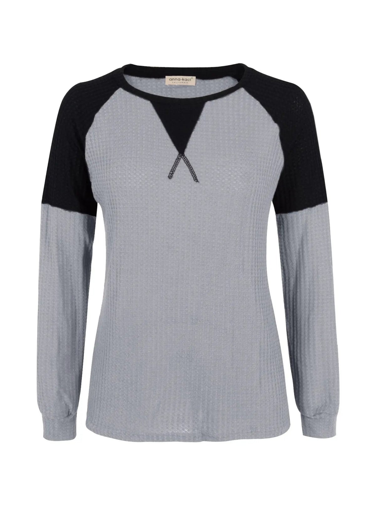 Two Tone Waffle Knit Crewneck Sweater - Get it from Bo