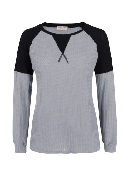 Two Tone Waffle Knit Crewneck Sweater - Get it from Bo