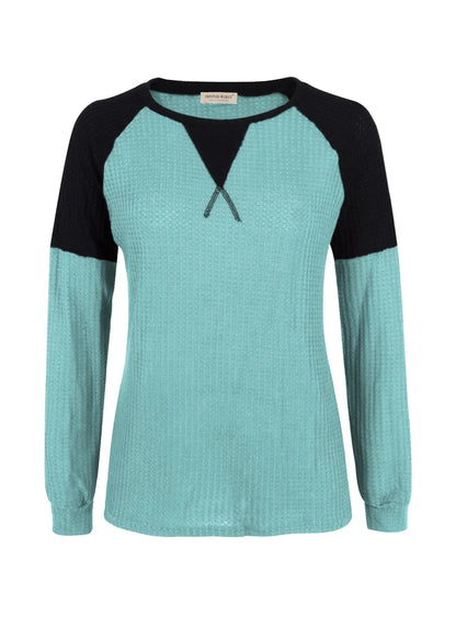 Two Tone Waffle Knit Crewneck Sweater - Get it from Bo