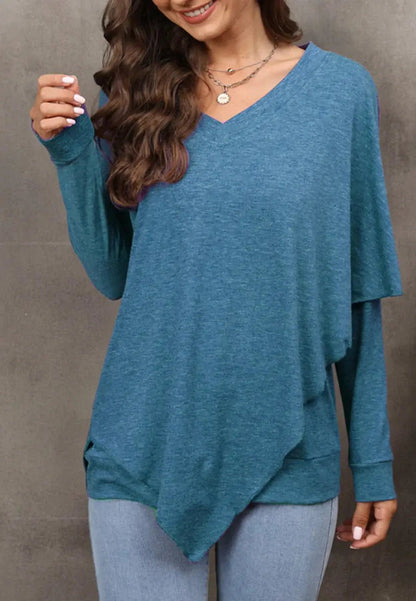V Neck Asymmetrical Overlap Sweater - Get it from Bo