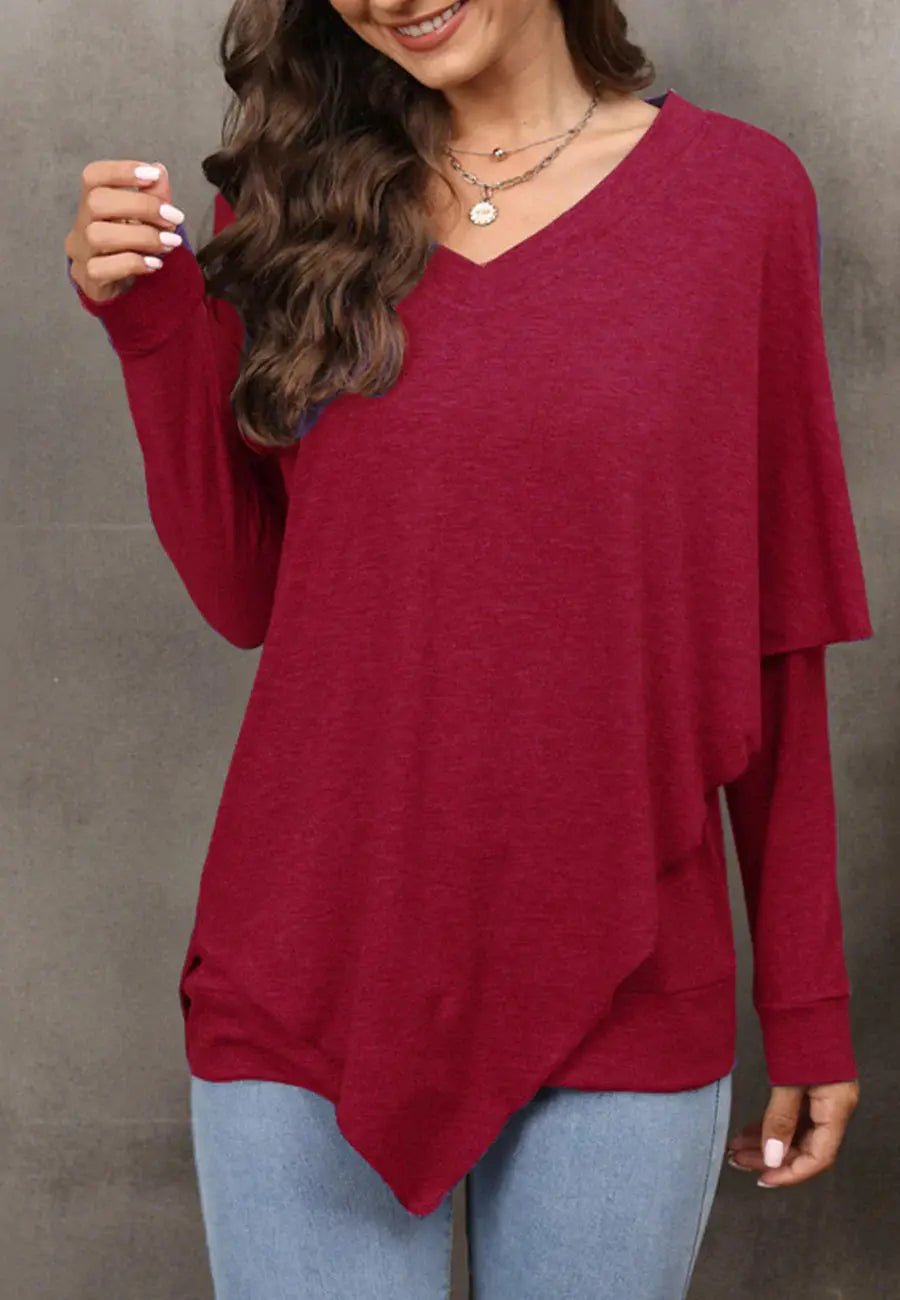 V Neck Asymmetrical Overlap Sweater - Get it from Bo