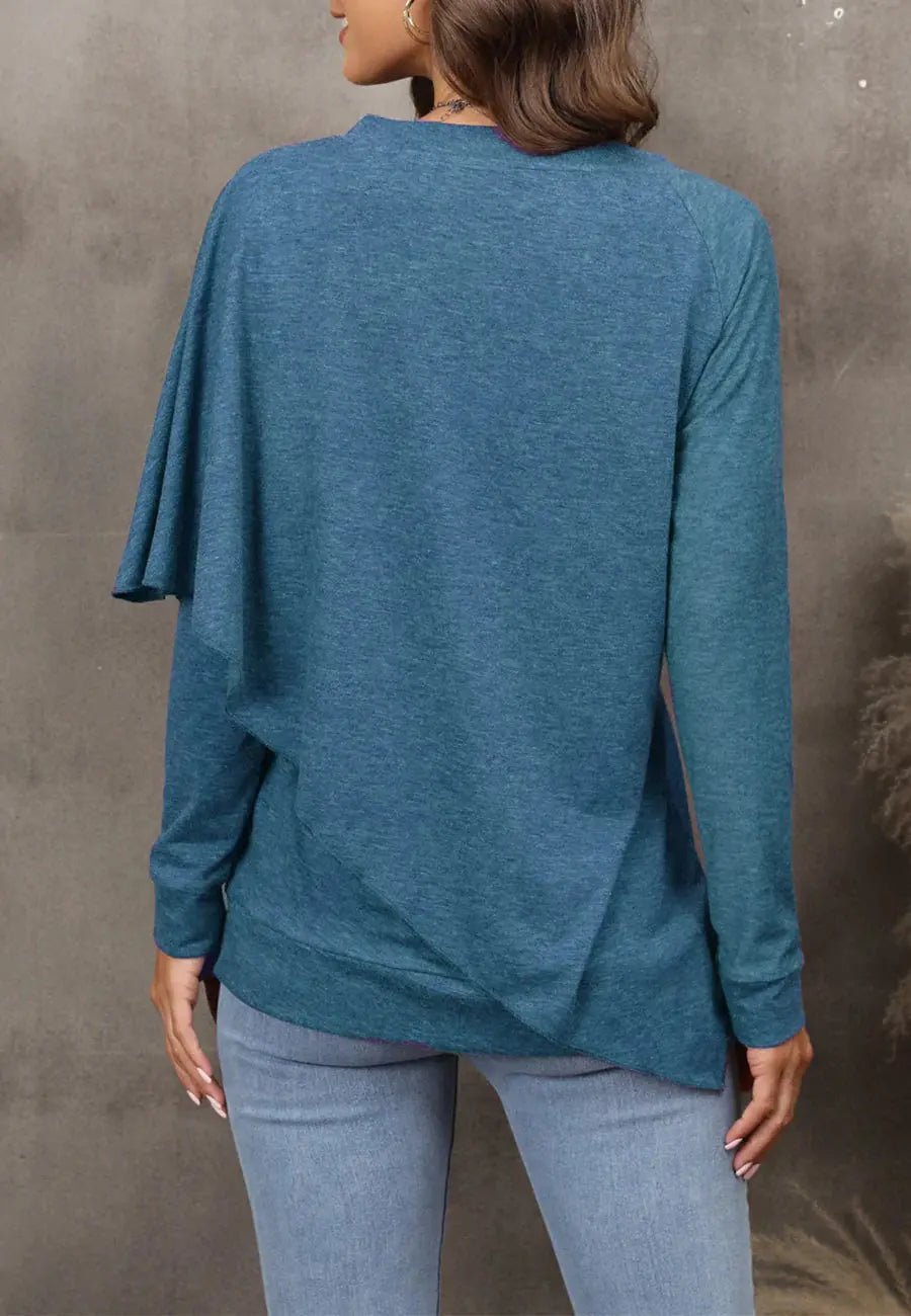 V Neck Asymmetrical Overlap Sweater - Get it from Bo