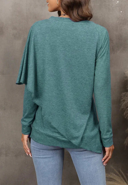 V Neck Asymmetrical Overlap Sweater - Get it from Bo