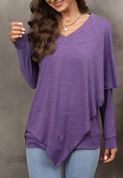 V Neck Asymmetrical Overlap Sweater - Get it from Bo