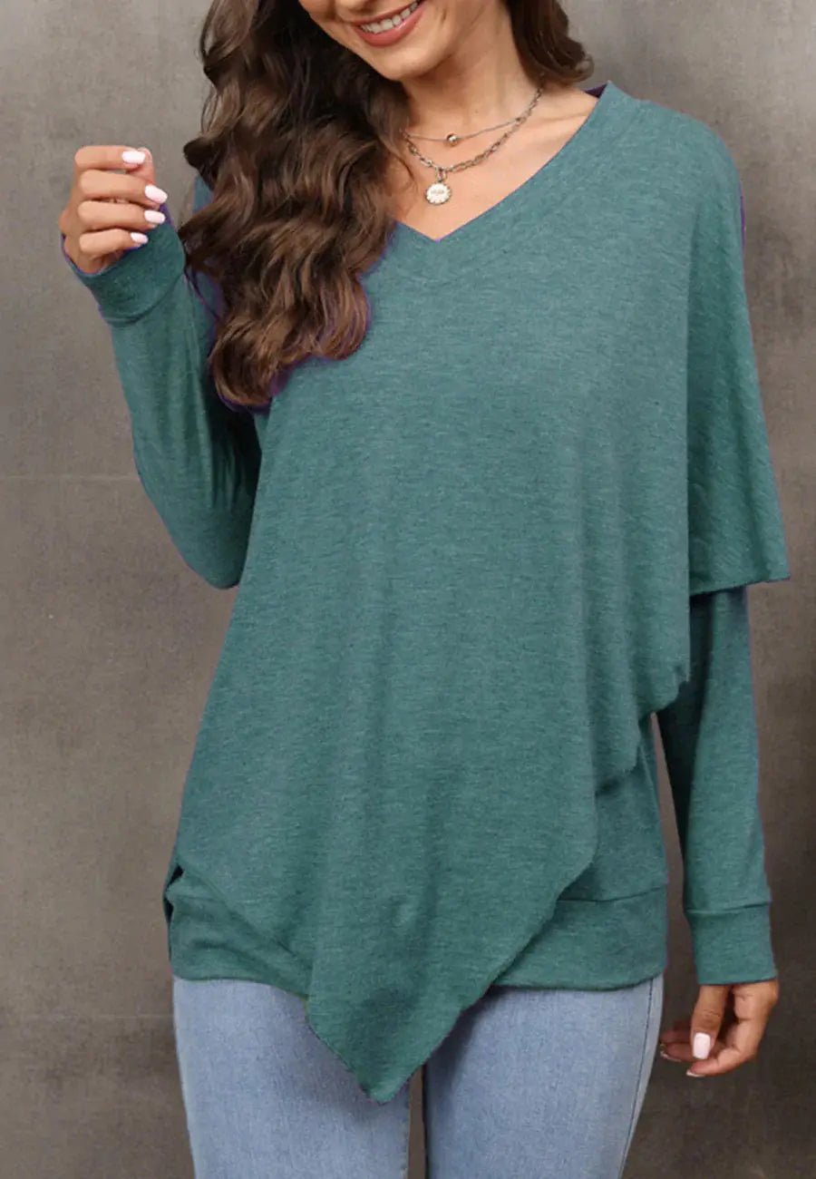 V Neck Asymmetrical Overlap Sweater - Get it from Bo
