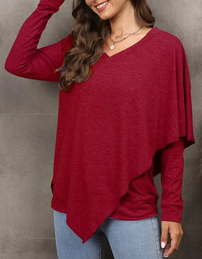 V Neck Asymmetrical Overlap Sweater - Get it from Bo