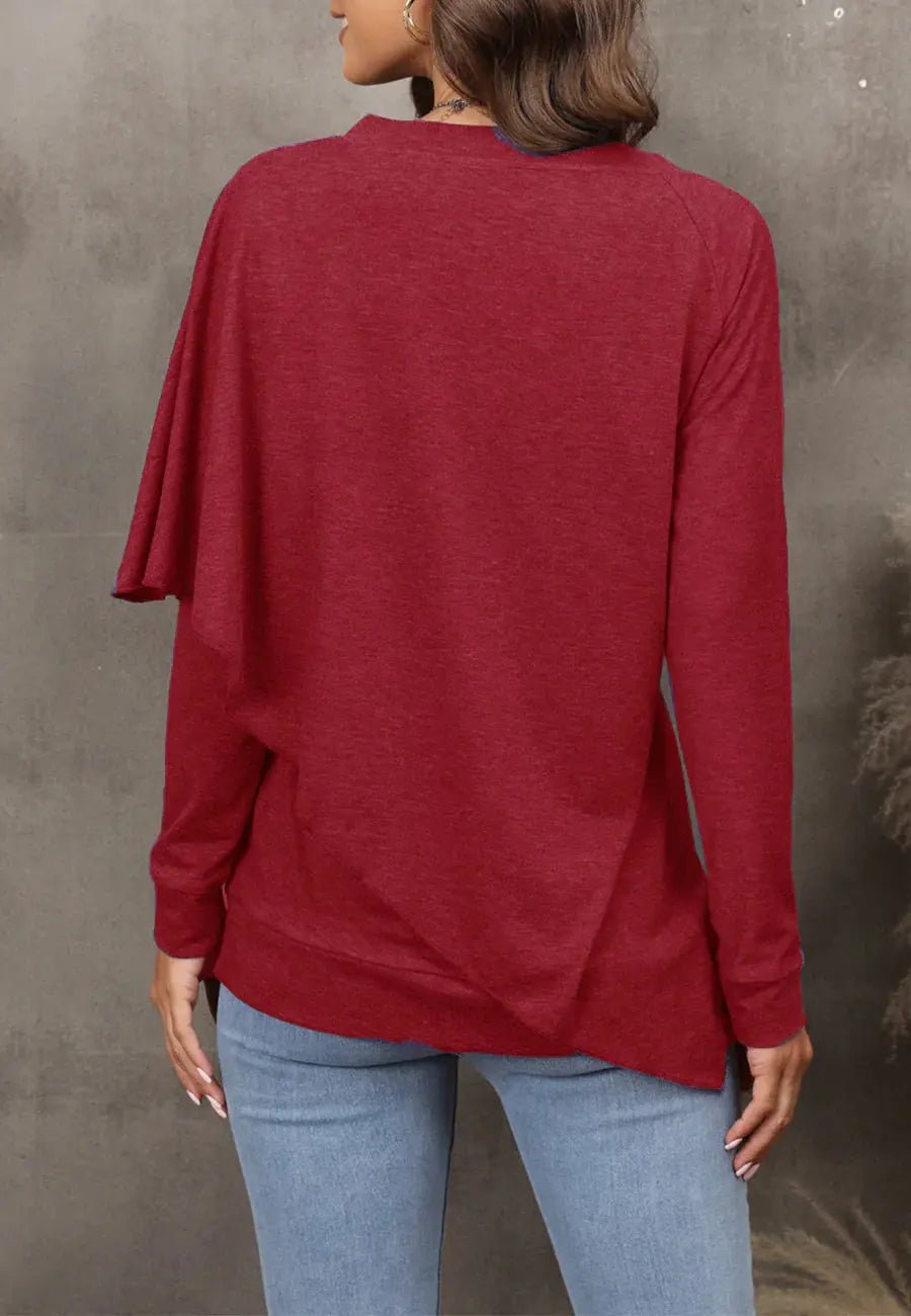 V Neck Asymmetrical Overlap Sweater - Get it from Bo