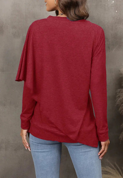 V Neck Asymmetrical Overlap Sweater - Get it from Bo