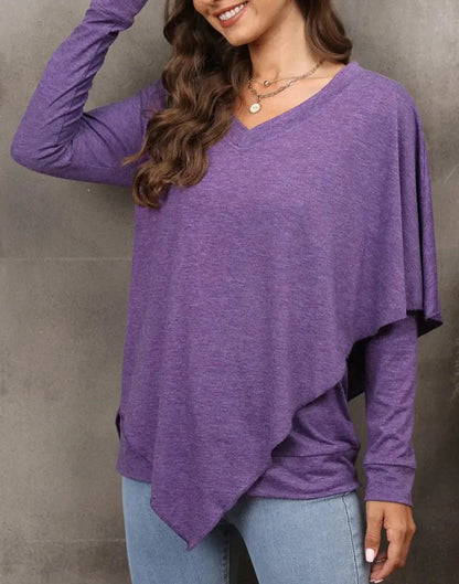 V Neck Asymmetrical Overlap Sweater - Get it from Bo