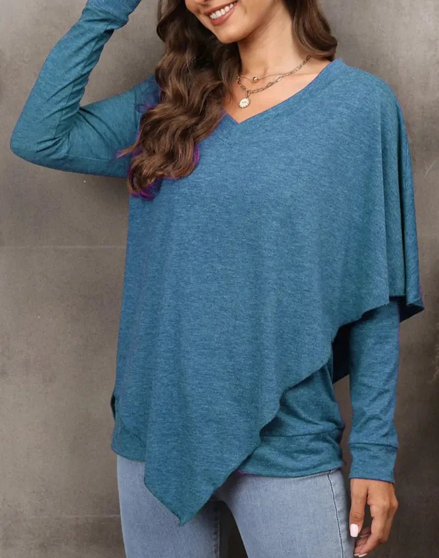 V Neck Asymmetrical Overlap Sweater - Get it from Bo