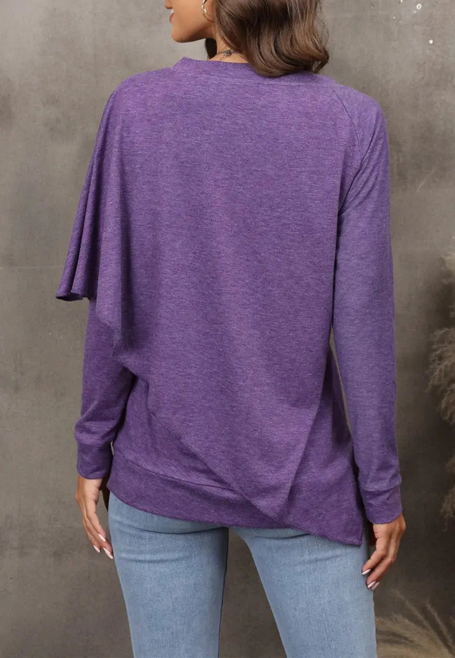 V Neck Asymmetrical Overlap Sweater - Get it from Bo