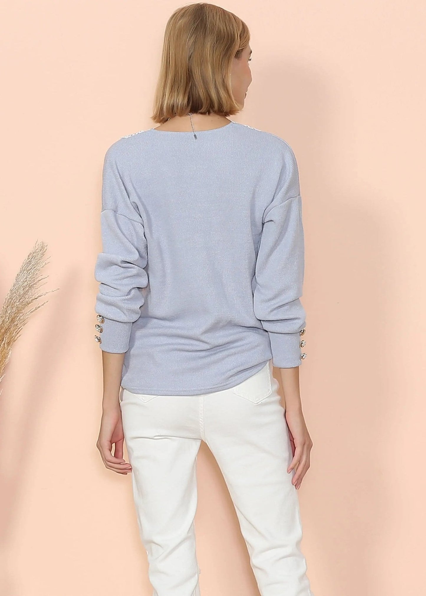V Neck Lace Trim Sweater - Get it from Bo