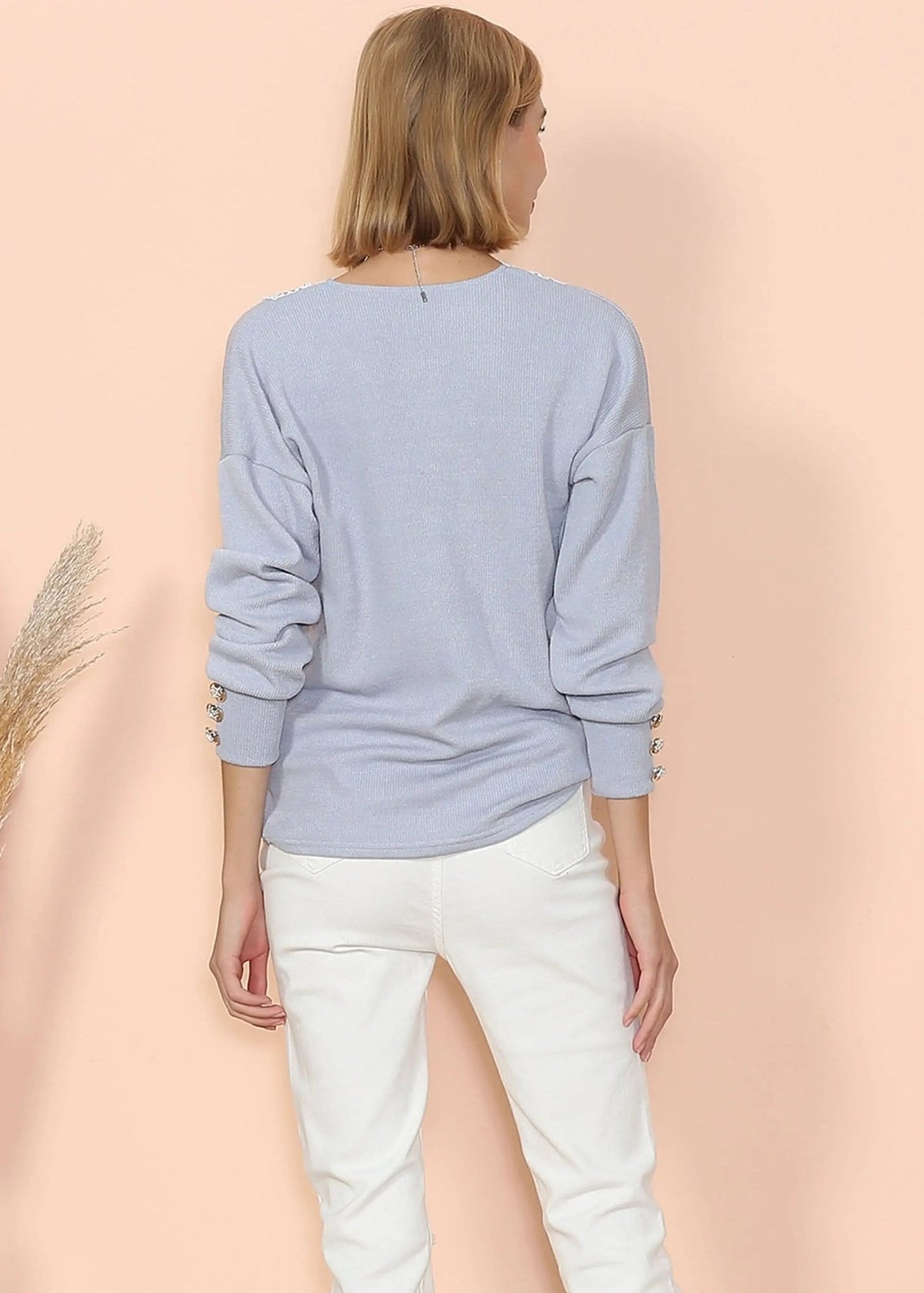 V Neck Lace Trim Sweater - Get it from Bo