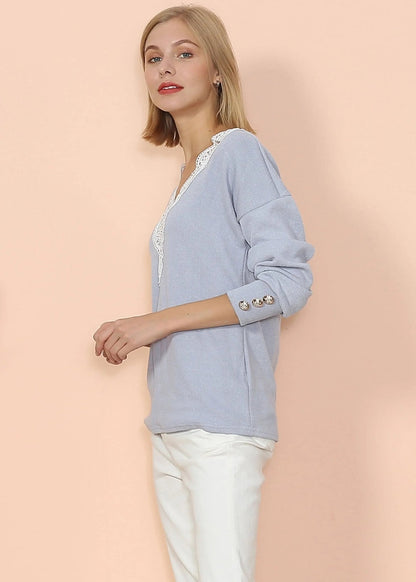 V Neck Lace Trim Sweater - Get it from Bo