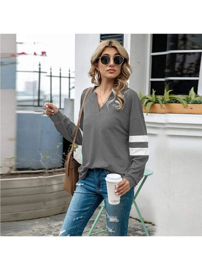 V Neck Striped Sleeve Sweater - Get it from Bo