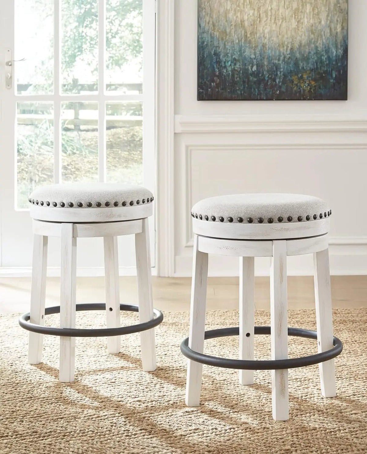 Valebeck 24Inch Counter Height Swivel Stool White Black - Get it from Bo