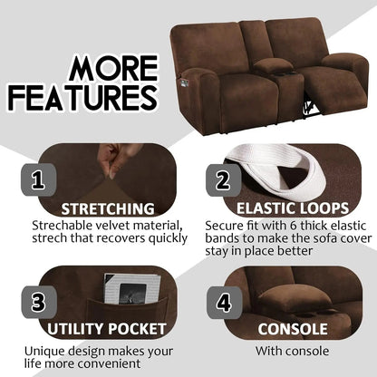 Velvet 8-Piece Reclining Loveseat Cover In Chocolate - Get it from Bo