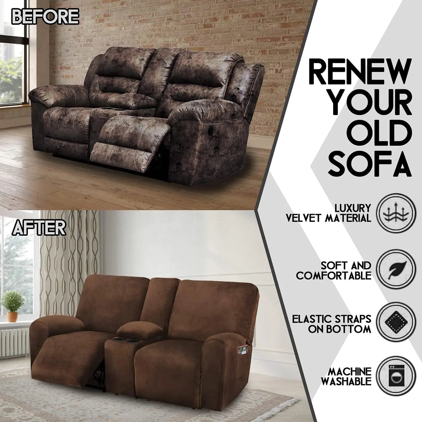Velvet 8-Piece Reclining Loveseat Cover In Chocolate - Get it from Bo