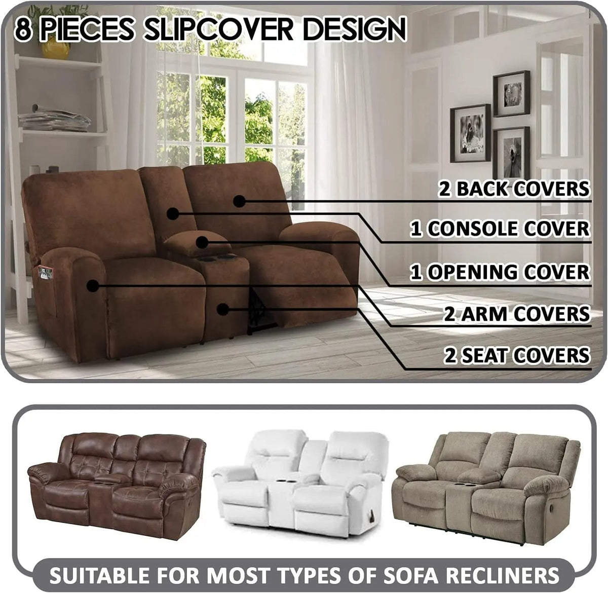 Velvet 8-Piece Reclining Loveseat Cover In Chocolate - Get it from Bo