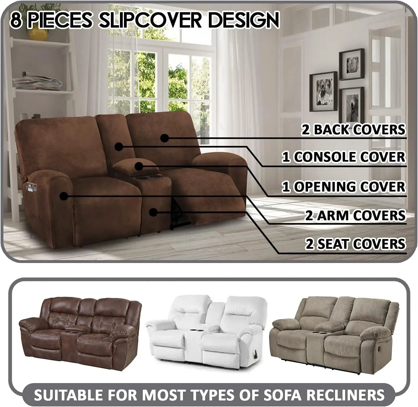 Velvet 8-Piece Reclining Loveseat Cover In Chocolate - Get it from Bo